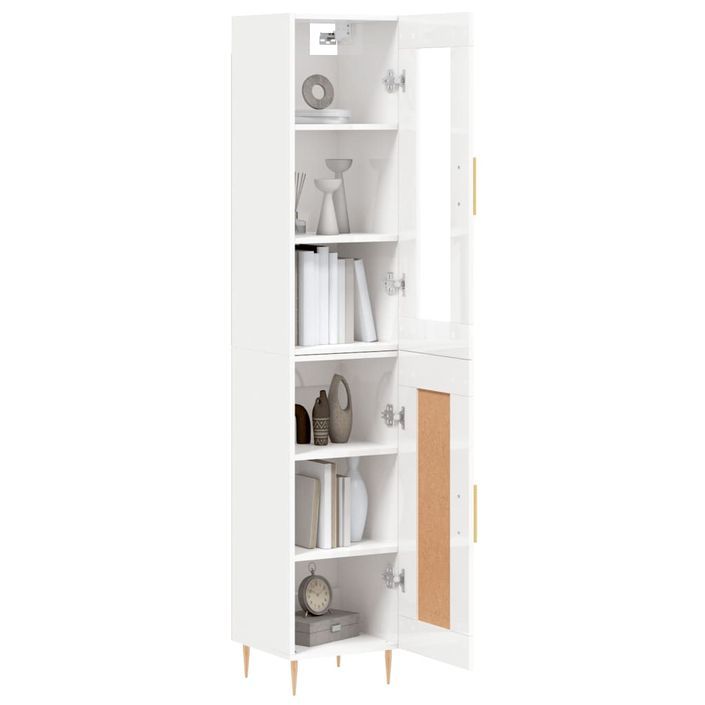 Buffet haut Blanc brillant 34,5x34x180 cm Bois d'ingénierie - Photo n°3