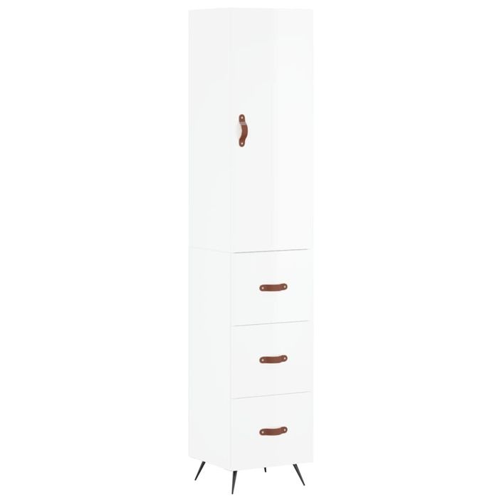 Buffet haut Blanc brillant 34,5x34x180 cm Bois d'ingénierie - Photo n°1