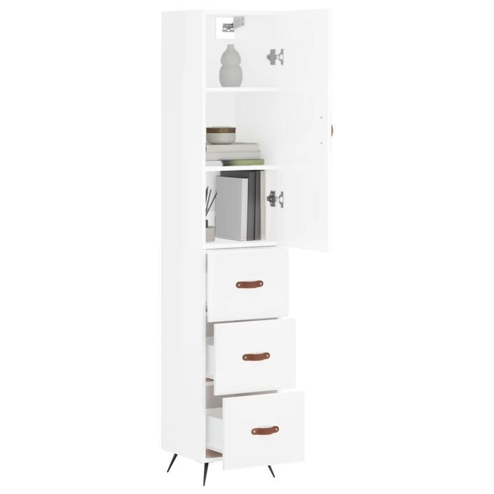 Buffet haut Blanc brillant 34,5x34x180 cm Bois d'ingénierie - Photo n°3