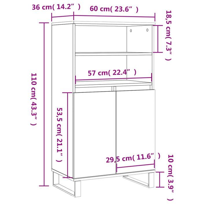 Buffet haut Blanc brillant 60x36x110 cm Bois d'ingénierie - Photo n°11