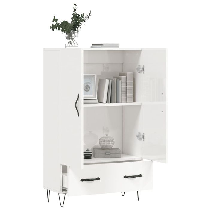 Buffet haut blanc brillant 69,5x31x115 cm bois d'ingénierie - Photo n°4