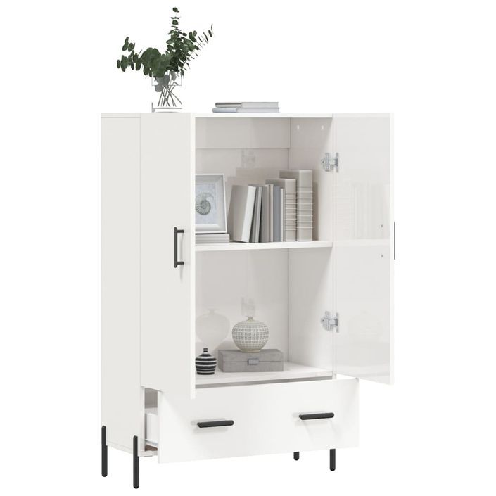 Buffet haut blanc brillant 69,5x31x115 cm bois d'ingénierie - Photo n°4