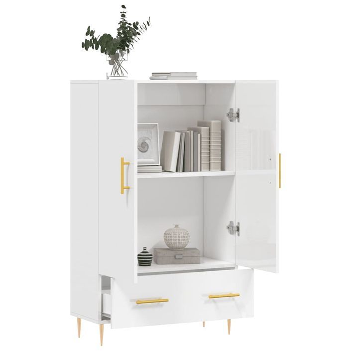 Buffet haut blanc brillant 69,5x31x115 cm bois d'ingénierie - Photo n°4