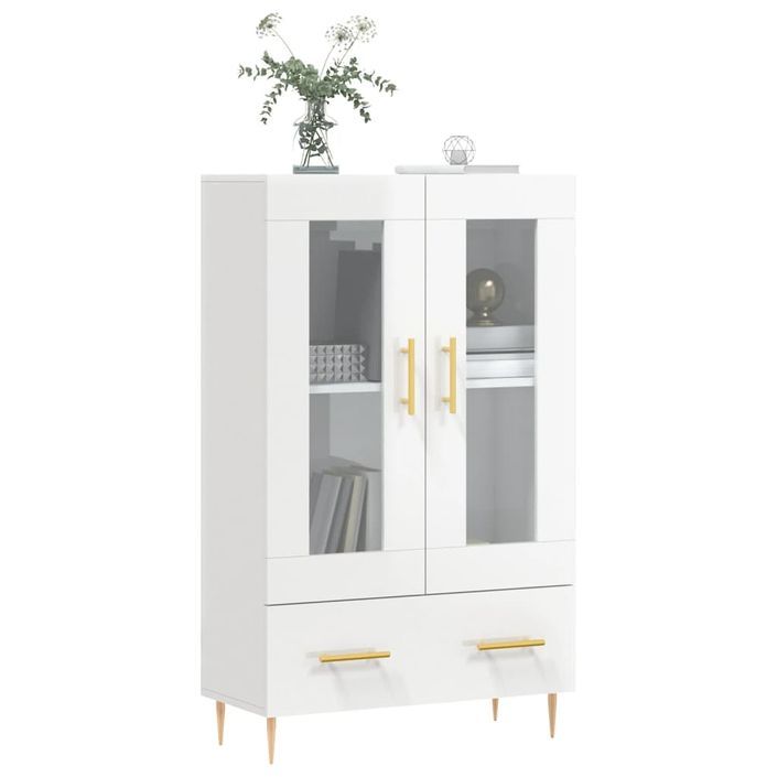 Buffet haut blanc brillant 69,5x31x115 cm bois d'ingénierie - Photo n°3