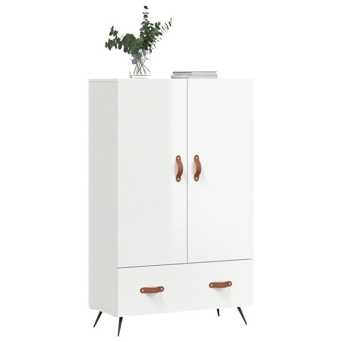 Buffet haut blanc brillant 69,5x31x115 cm bois d'ingénierie - Photo n°4