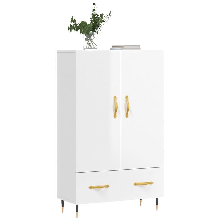 Buffet haut blanc brillant 69,5x31x115 cm bois d'ingénierie - Photo n°3