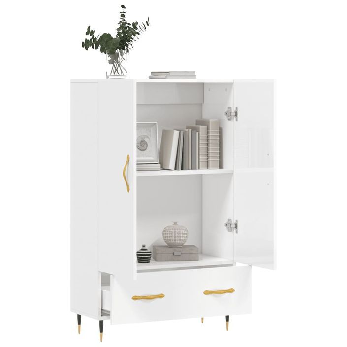 Buffet haut blanc brillant 69,5x31x115 cm bois d'ingénierie - Photo n°4