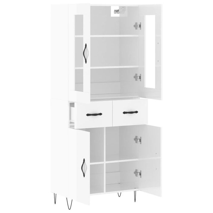 Buffet haut Blanc brillant 69,5x34x180 cm Bois d'ingénierie - Photo n°4