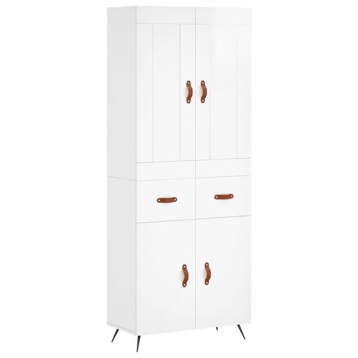 Buffet haut Blanc brillant 69,5x34x180 cm Bois d'ingénierie - Photo n°1