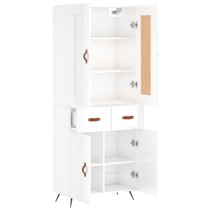 Buffet haut Blanc brillant 69,5x34x180 cm Bois d'ingénierie - Photo n°4