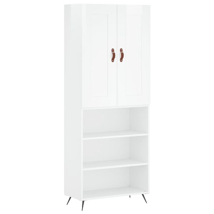 Buffet haut Blanc brillant 69,5x34x180 cm Bois d'ingénierie - Photo n°1