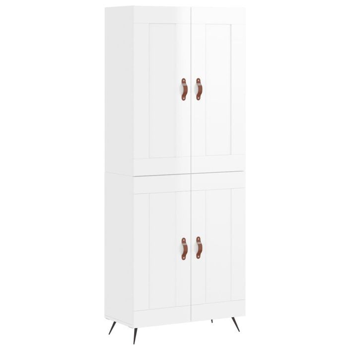 Buffet haut Blanc brillant 69,5x34x180 cm Bois d'ingénierie - Photo n°1