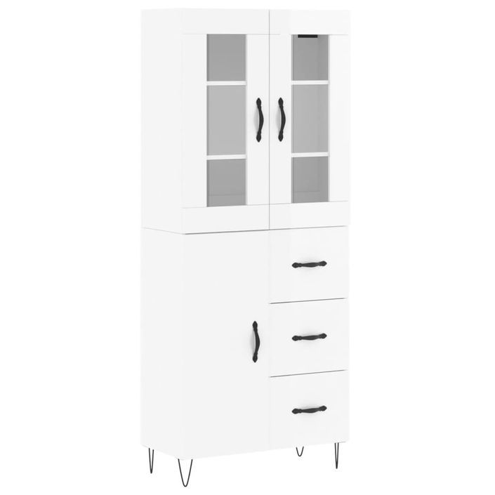 Buffet haut Blanc brillant 69,5x34x180 cm Bois d'ingénierie - Photo n°1