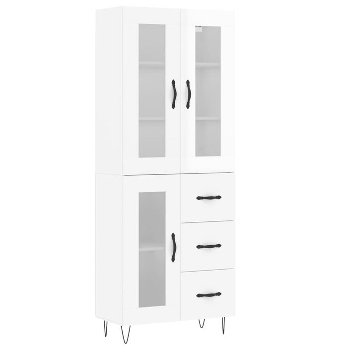 Buffet haut Blanc brillant 69,5x34x180 cm Bois d'ingénierie - Photo n°1