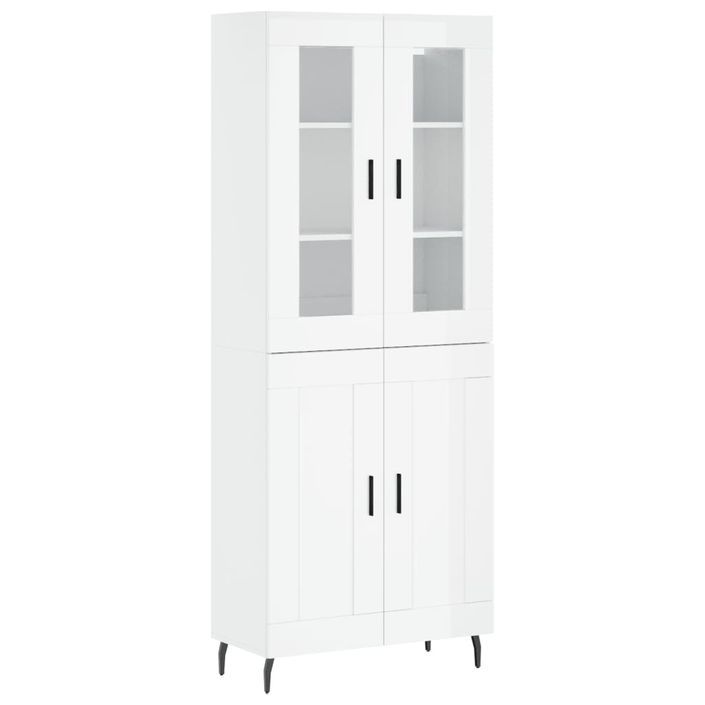 Buffet haut Blanc brillant 69,5x34x180 cm Bois d'ingénierie - Photo n°1