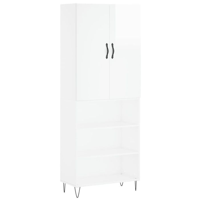 Buffet haut Blanc brillant 69,5x34x180 cm Bois d'ingénierie - Photo n°1