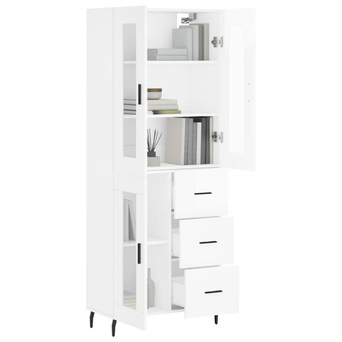 Buffet haut Blanc brillant 69,5x34x180 cm Bois d'ingénierie - Photo n°3