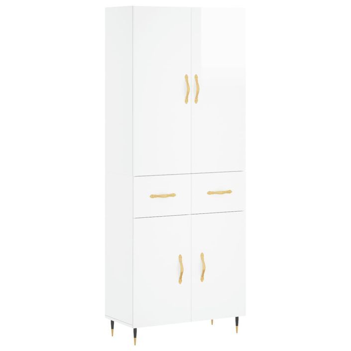 Buffet haut Blanc brillant 69,5x34x180 cm Bois d'ingénierie - Photo n°1