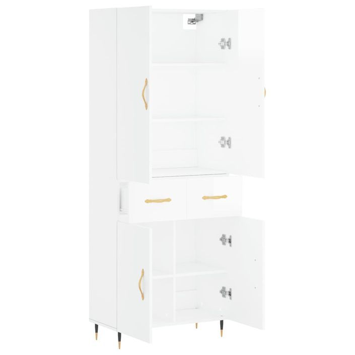 Buffet haut Blanc brillant 69,5x34x180 cm Bois d'ingénierie - Photo n°4