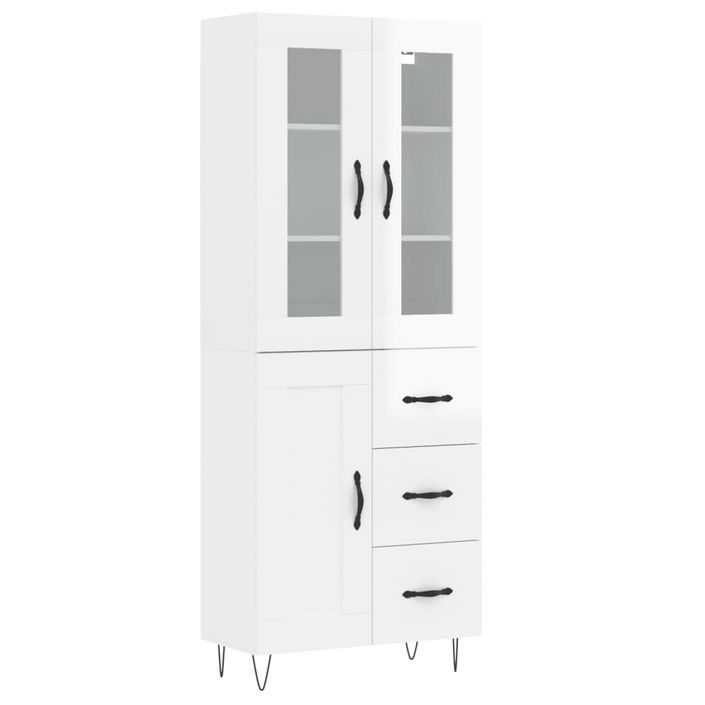 Buffet haut Blanc brillant 69,5x34x180 cm Bois d'ingénierie - Photo n°1