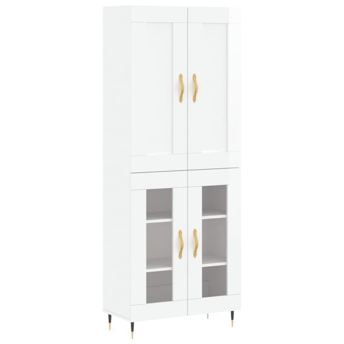 Buffet haut Blanc brillant 69,5x34x180 cm Bois d'ingénierie - Photo n°1