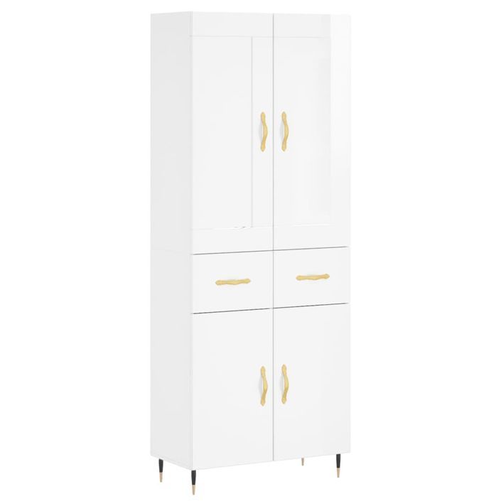 Buffet haut Blanc brillant 69,5x34x180 cm Bois d'ingénierie - Photo n°1