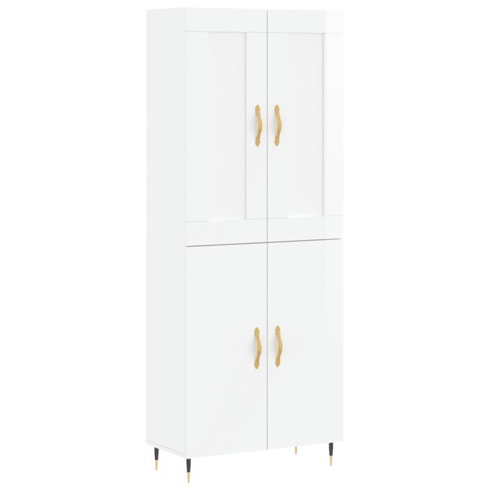 Buffet haut Blanc brillant 69,5x34x180 cm Bois d'ingénierie - Photo n°1