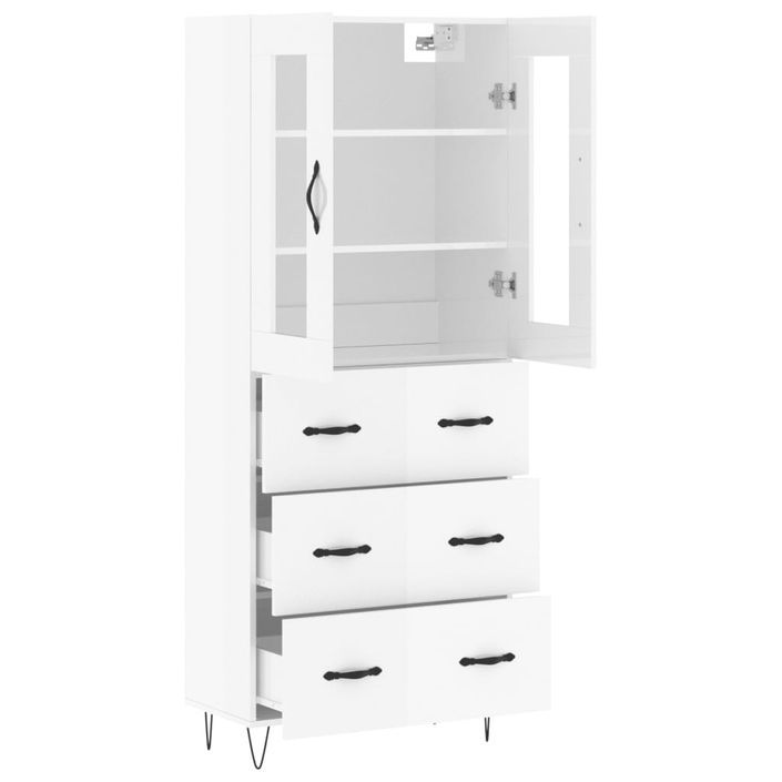 Buffet haut Blanc brillant 69,5x34x180 cm Bois d'ingénierie - Photo n°4