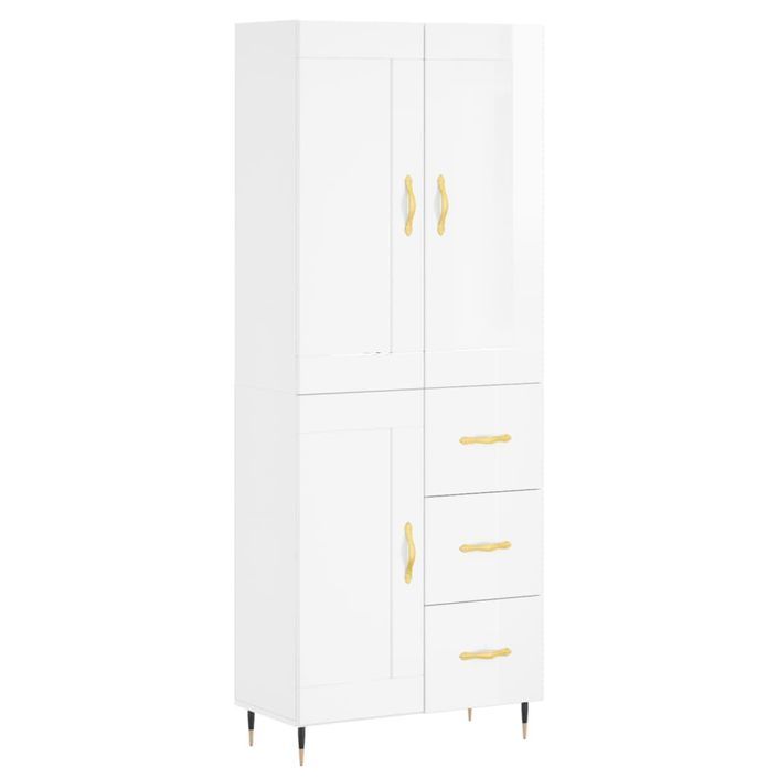 Buffet haut Blanc brillant 69,5x34x180 cm Bois d'ingénierie - Photo n°1