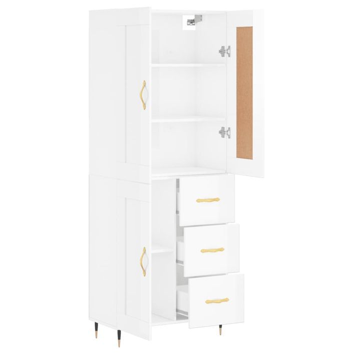 Buffet haut Blanc brillant 69,5x34x180 cm Bois d'ingénierie - Photo n°4