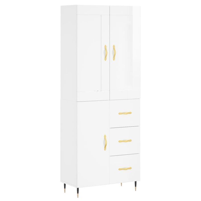 Buffet haut Blanc brillant 69,5x34x180 cm Bois d'ingénierie - Photo n°1