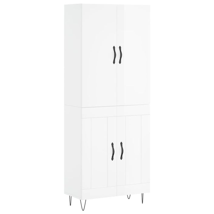 Buffet haut Blanc brillant 69,5x34x180 cm Bois d'ingénierie - Photo n°1