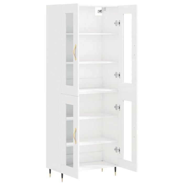 Buffet haut Blanc brillant 69,5x34x180 cm Bois d'ingénierie - Photo n°4