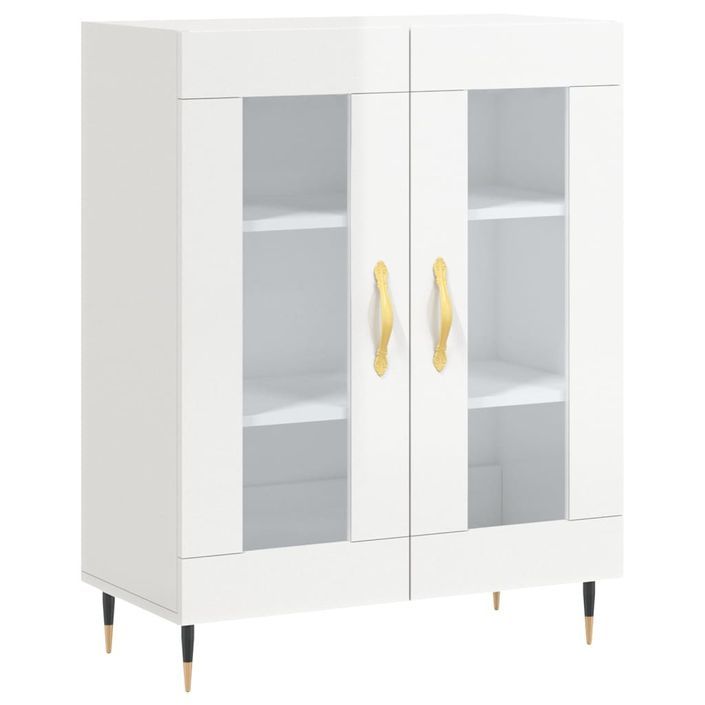 Buffet haut Blanc brillant 69,5x34x180 cm Bois d'ingénierie - Photo n°7