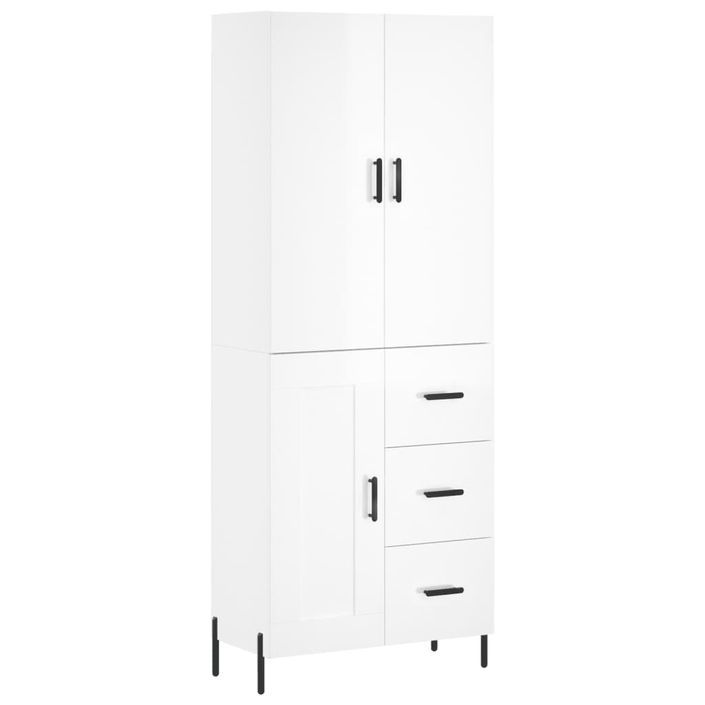 Buffet haut Blanc brillant 69,5x34x180 cm Bois d'ingénierie - Photo n°1