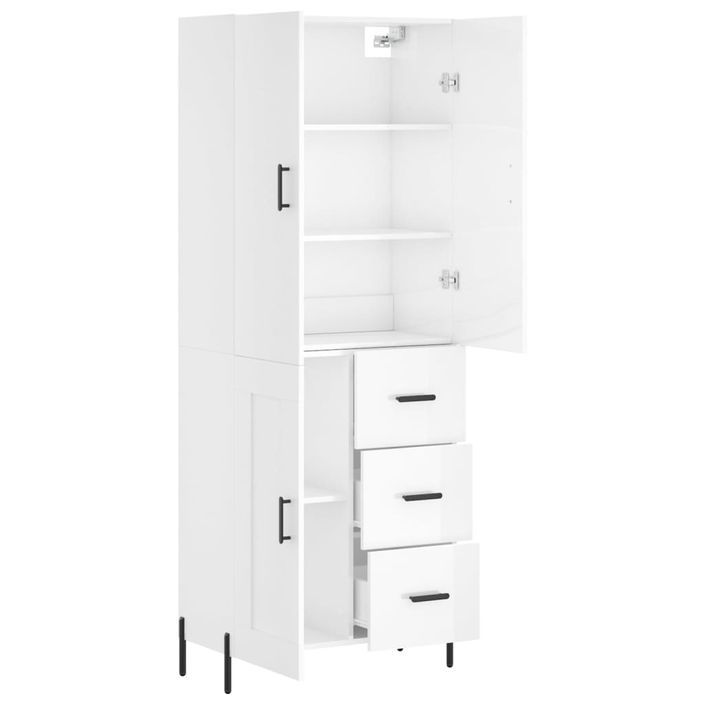 Buffet haut Blanc brillant 69,5x34x180 cm Bois d'ingénierie - Photo n°4