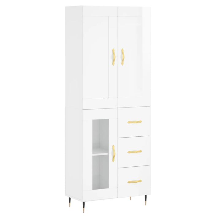 Buffet haut Blanc brillant 69,5x34x180 cm Bois d'ingénierie - Photo n°1