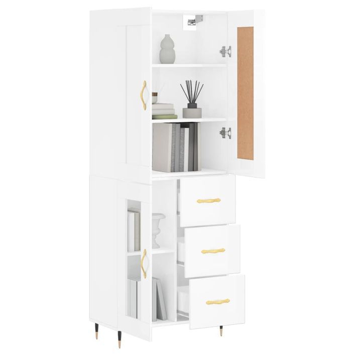 Buffet haut Blanc brillant 69,5x34x180 cm Bois d'ingénierie - Photo n°3