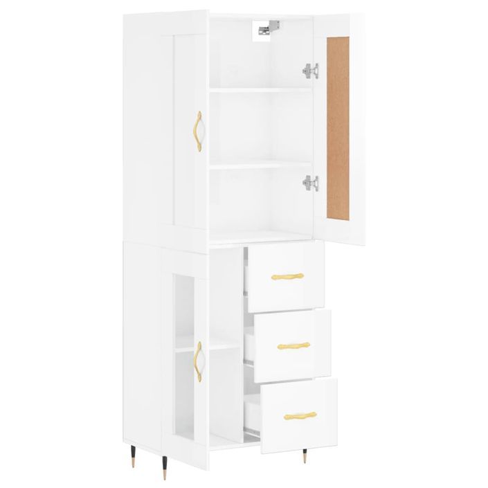 Buffet haut Blanc brillant 69,5x34x180 cm Bois d'ingénierie - Photo n°4