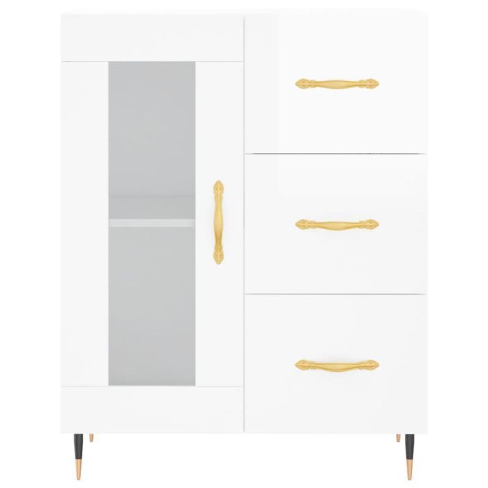 Buffet haut Blanc brillant 69,5x34x180 cm Bois d'ingénierie - Photo n°8