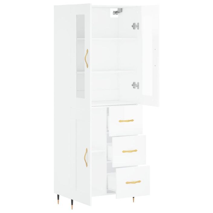 Buffet haut Blanc brillant 69,5x34x180 cm Bois d'ingénierie - Photo n°4