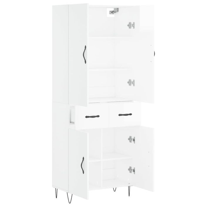 Buffet haut Blanc brillant 69,5x34x180 cm Bois d'ingénierie - Photo n°4