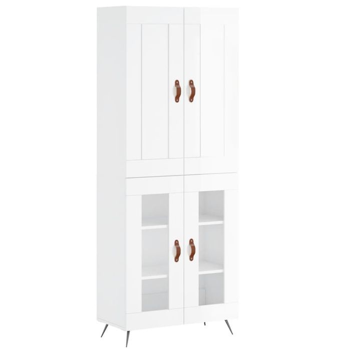 Buffet haut Blanc brillant 69,5x34x180 cm Bois d'ingénierie - Photo n°1