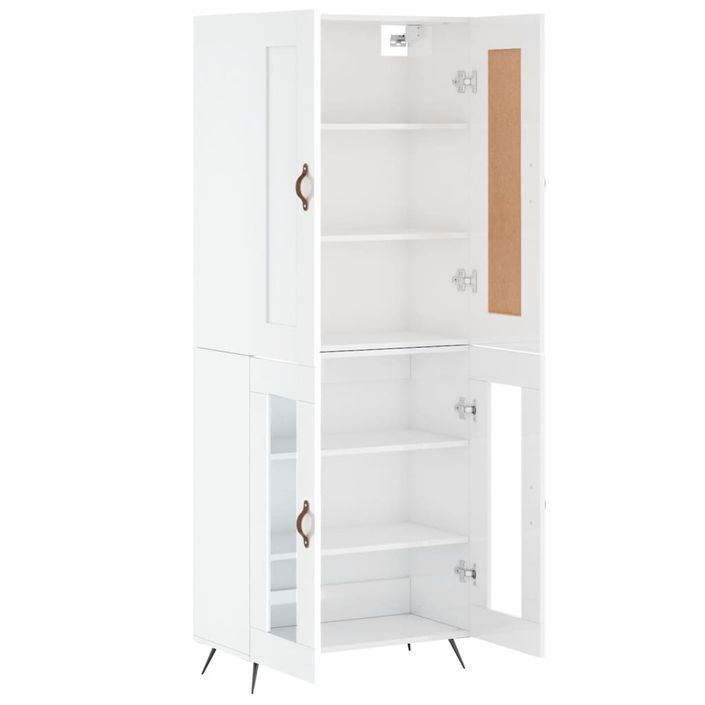 Buffet haut Blanc brillant 69,5x34x180 cm Bois d'ingénierie - Photo n°4