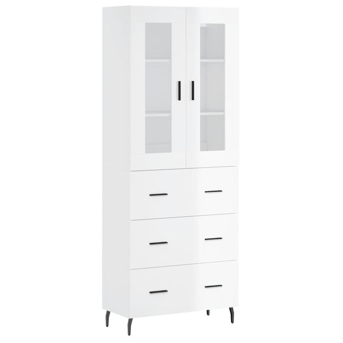 Buffet haut Blanc brillant 69,5x34x180 cm Bois d'ingénierie - Photo n°1