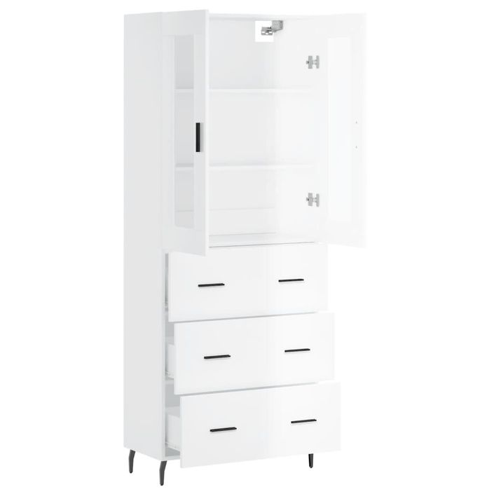 Buffet haut Blanc brillant 69,5x34x180 cm Bois d'ingénierie - Photo n°4