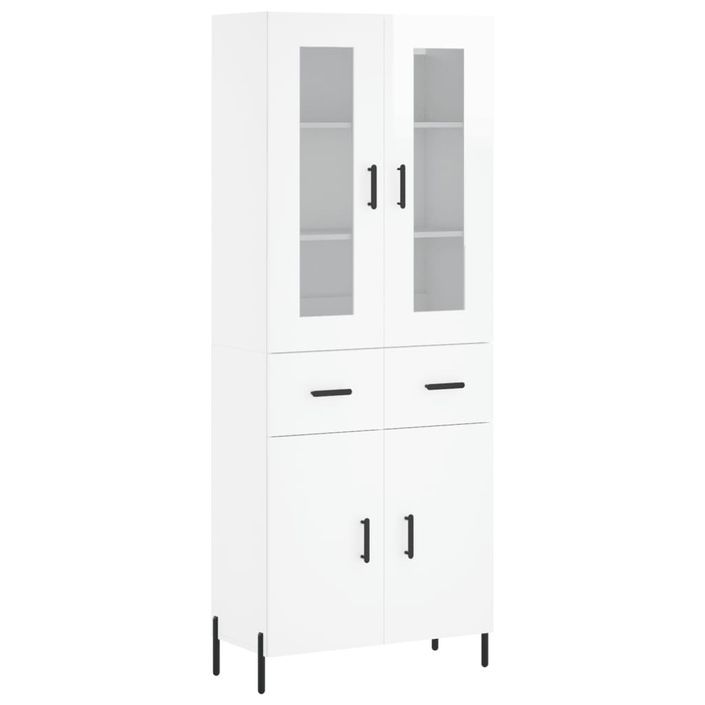 Buffet haut Blanc brillant 69,5x34x180 cm Bois d'ingénierie - Photo n°1