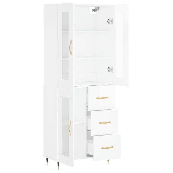 Buffet haut Blanc brillant 69,5x34x180 cm Bois d'ingénierie - Photo n°4