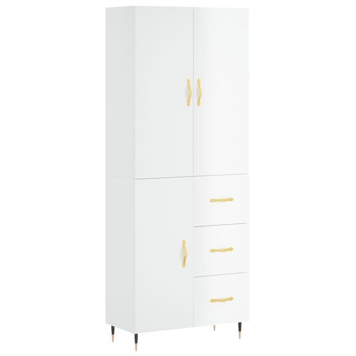 Buffet haut Blanc brillant 69,5x34x180 cm Bois d'ingénierie - Photo n°1