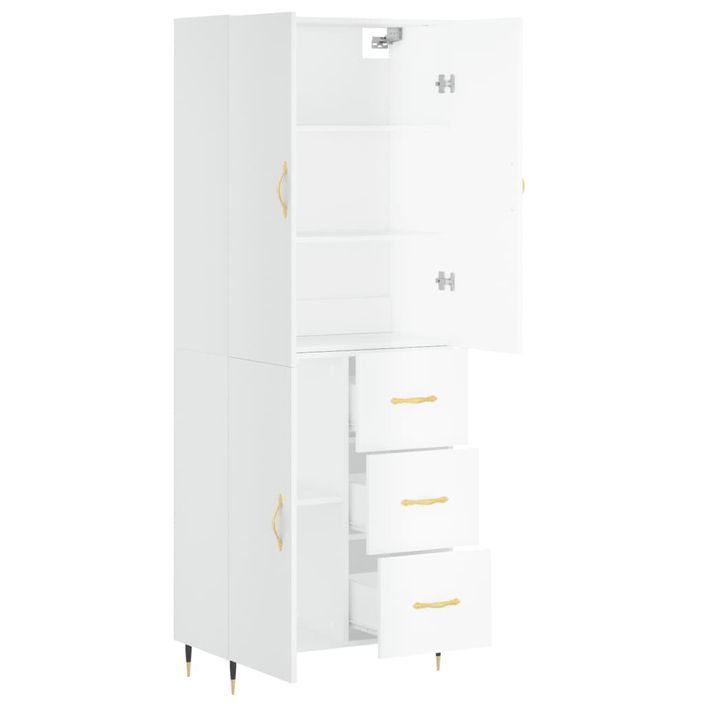 Buffet haut Blanc brillant 69,5x34x180 cm Bois d'ingénierie - Photo n°4